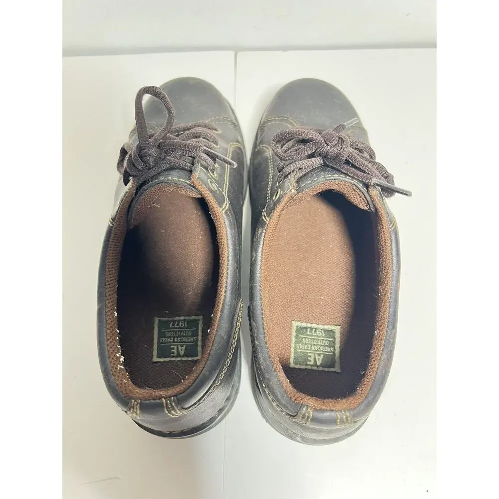 VTG American Eagle AE Women VGUC Brown Leather Chunky Oxford Shoes Y2K Lace Up 9